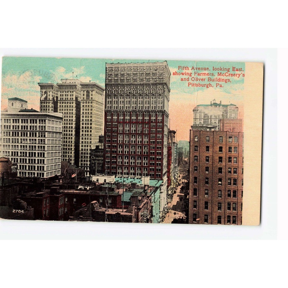 Vintage Pittsburgh PA Postcard Fifth Ave Farmers McCreery Oliver Buildings 1918